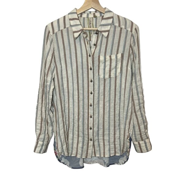 Aratta Silent Journey Women’s Shirt Size XS Blouse Button Striped Floral Pocket - Picture 2 of 14